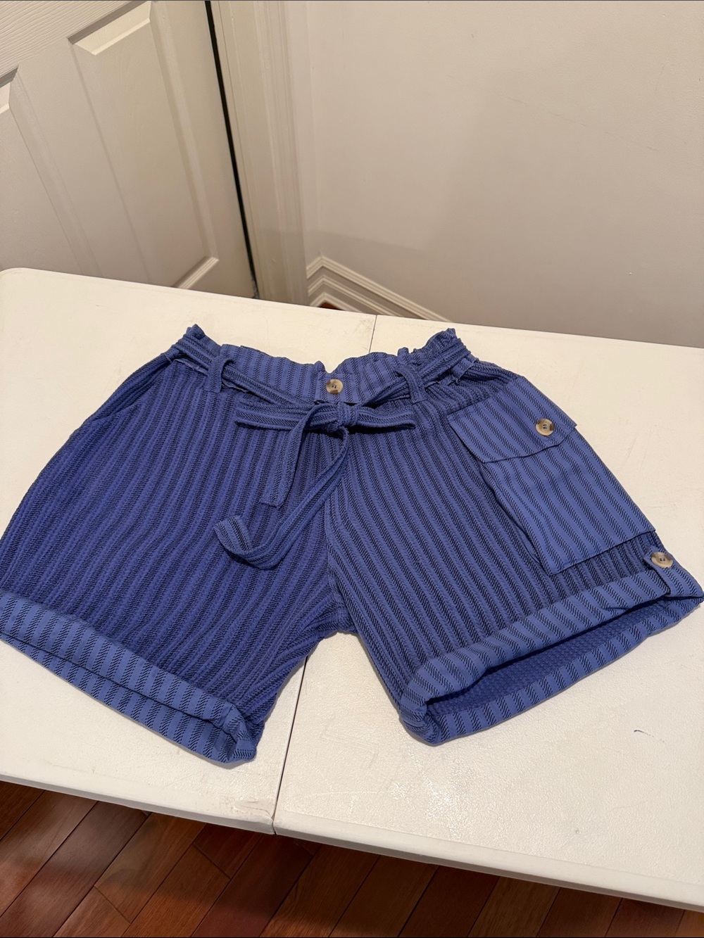 Free People 1 Harrison Stripped Blueberry Cargo PullUp Tie Waist Cuffed Short 28